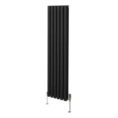 Ovalni stebrični radiator in ventili - 1600 mm x 360 mm - črn