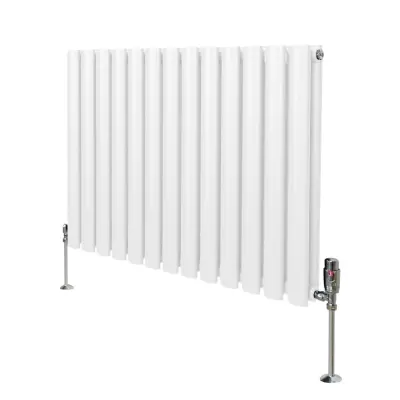 Ovalni stebričasti radiator in ventili – 600 mm x 780 mm – beli