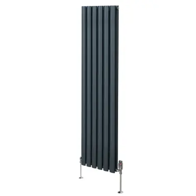 Ovalni stebrični radiator in ventili - 1600 mm x 360 mm - antracitno siva