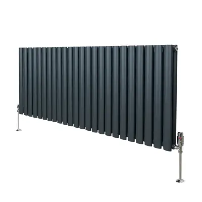 Ovalni stebrični radiator in ventili - 600 mm x 1440 mm - antracitno siva
