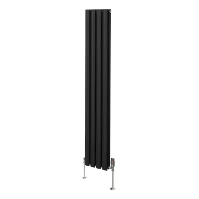 Ovalni stebrični radiator in ventili - 1600 mm x 240 mm - črn