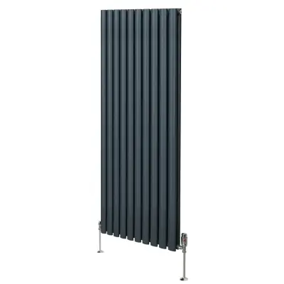 Ovalni stebrični radiator in ventili - 1600 mm x 600 mm - antracitno siva