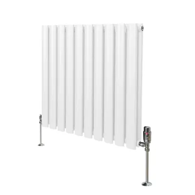 Ovalni stebričasti radiator in ventili – 600 mm x 600 mm – beli