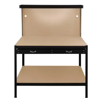 Delovna miza s ploščo, predalom in lučko – črna