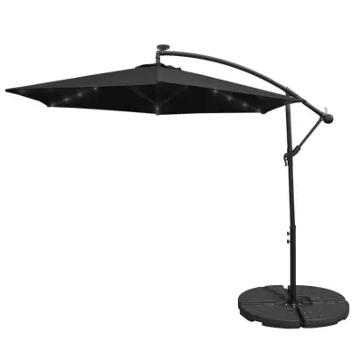 Črn 3 m LED konzolni senčnik z ventilatorjem