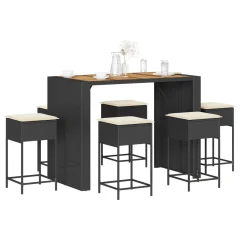 The Living Store Vrtna barska garnitura z blazinami 7-delna črna poli ratan - Vrtna Barska Garnitura