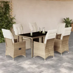 The Living Store Vrtna bistro garnitura 7-delna z blazinami bež poli ratan - Bistro Garnitura