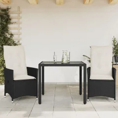 The Living Store Bistro garnitura 3-delna z blazinami črn poli ratan - Bistro Garnitura