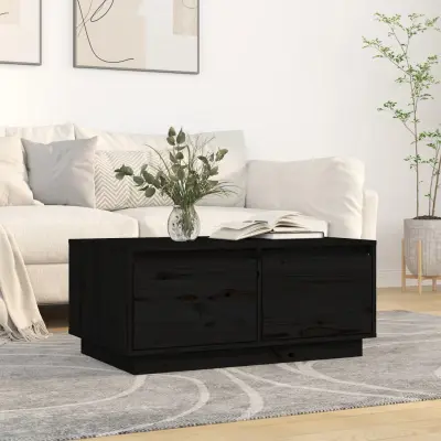 The Living Store Klubska mizica črna 80x50x35 cm trdna borovina - Klubska Mizica