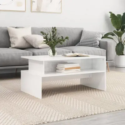 The Living Store Klubska mizica visok sijaj bela 90x55x42,5 cm inženirski les - Klubska Mizica