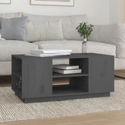 The Living Store Klubska mizica siva 90x49x40,5 cm trdna borovina - Klubska Mizica
