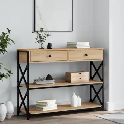 The Living Store Klubska mizica sonoma hrast 100x28x75 cm inženirski les - Konzolna Mizica
