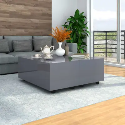 The Living Store Klubska mizica visok sijaj siva 100x100x35 cm - Klubska Mizica