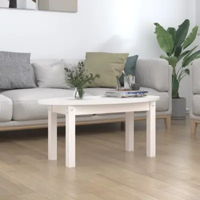 The Living Store Klubska mizica bela 80x40x35 cm trdna borovina - Klubska Mizica