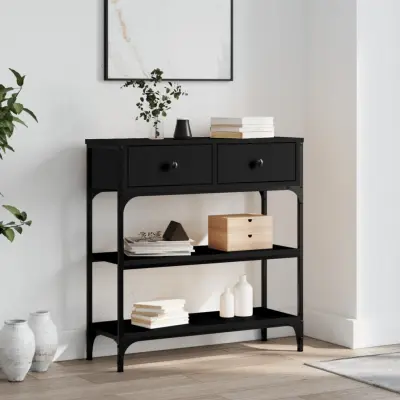 The Living Store Konzolna mizica črna 72,5x25x75 cm inženirski les - Konzolna Mizica