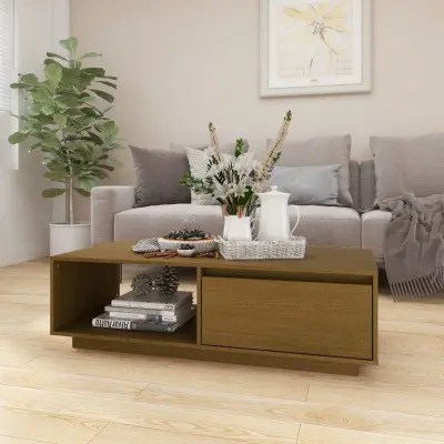 The Living Store Klubska mizica medeno rjava 110x50x33,5 cm trdna borovina - Klubska Mizica
