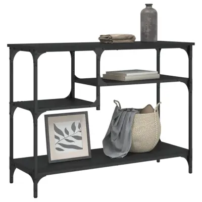 The Living Store Konzolna mizica s policami črna 100x35x75 cm - Konzolna Mizica