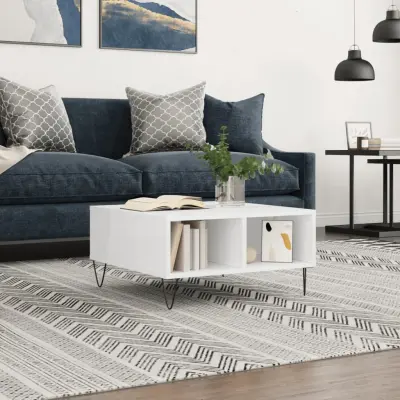 The Living Store Klubska mizica visok sijaj bela 60x60x30 cm inženirski les - Klubska Mizica