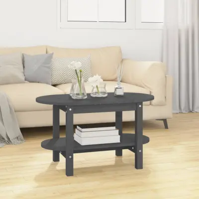 The Living Store Klubska mizica siva 80x45x45 trdna borovina - Klubska Mizica