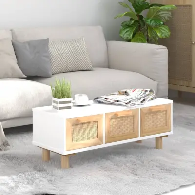 The Living Store Klubska mizica bela 80x40x30 cm inženirski les trdna borovina - Klubska Mizica