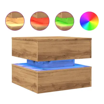 vidaXL Klubska mizica z LED lučkami artisan hrast 50x50x40 cm
