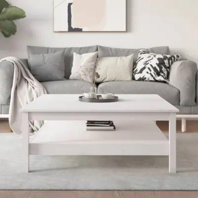 The Living Store Klubska mizica bela 100x100x40 trdna borovina - Klubska Mizica