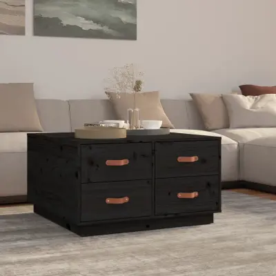 The Living Store Klubska mizica črna 80x80×45 trdna borovina - Klubska Mizica