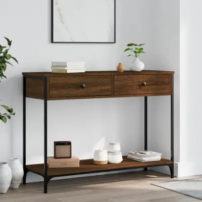 The Living Store Konzolna mizica rjav hrast 100x34,5x75 cm inženirski les - Konzolna Mizica