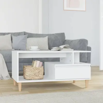The Living Store Klubska mizica visok sijaj bela 90x49x45 cm inženirski les - Klubska Mizica