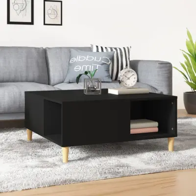 The Living Store Klubska mizica črna 80x80x36,5 cm inženirski les - Klubska Mizica