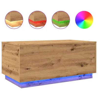 vidaXL Klubska mizica z LED lučkami artisan hrast 90x50x40 cm