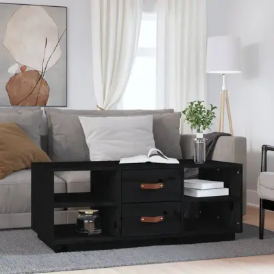 The Living Store Klubska mizica črna 100x50x41 cm trdna borovina - Klubska Mizica
