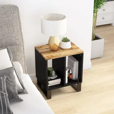 The Living Store Stranska mizica 40x31x46 cm trden mangov les in inženirski les - Stranska Mizica