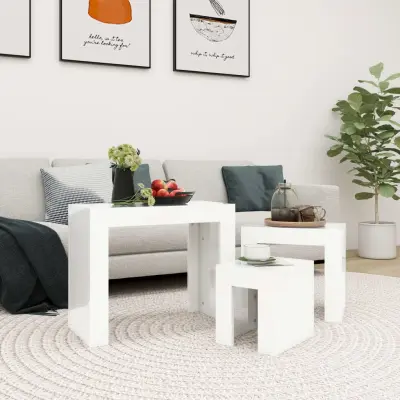 The Living Store Komplet klubskih mizic 3 kosi visok sijaj bela iverna plošča - Klubska Mizica