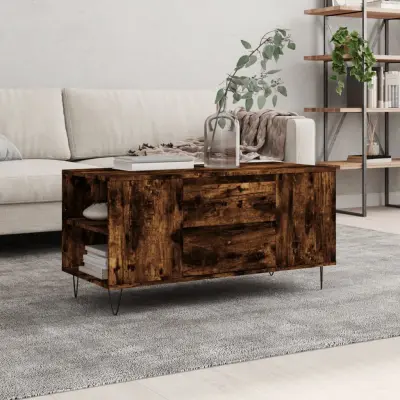 The Living Store Klubska mizica dimljeni hrast 102x44,5x50 cm inženirski les - Klubska Mizica