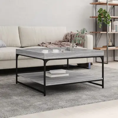 The Living Store Klubska mizica siva sonoma 80x80x45 cm inženirski les in železo - Klubska Mizica