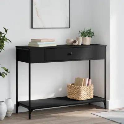 The Living Store Konzolna mizica črna 100x34,5x75 cm inženirski les - Konzolna Mizica