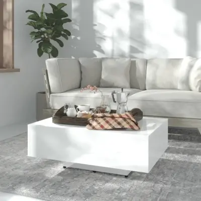 The Living Store Klubska mizica visok sijaj bela 85x55x31 cm iverna plošča - Klubska Mizica