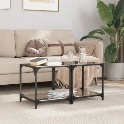 The Living Store Klubske mizice s črno stekleno površino 2 kos 40x40x40 cm jeklo - Klubska Mizica