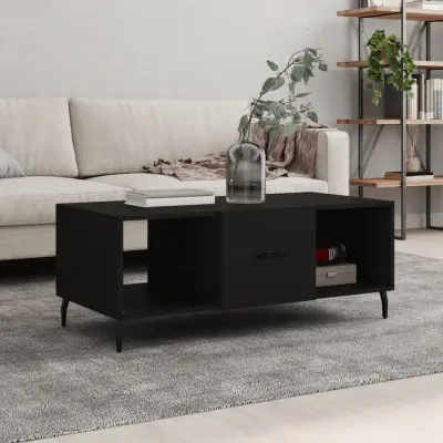 The Living Store Klubska mizica črna 102x50x40 cm inženirski les - Klubska Mizica