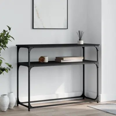 The Living Store Konzolna mizica črna 100x35,5x75 cm inženirski les - Konzolna Mizica