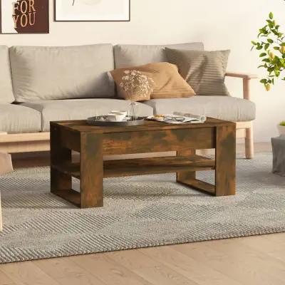The Living Store Klubska mizica dimljeni hrast 102x55x45 cm konstruiran les - Klubska Mizica