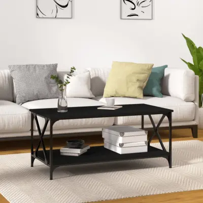 The Living Store Klubska mizica črna 100x50x45 cm inženirski les in železo - Klubska Mizica