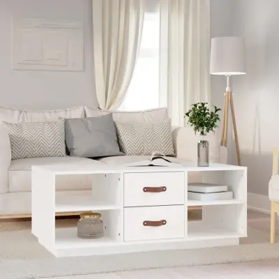 The Living Store Klubska mizica bela 100x50x41 trdna borovina - Klubska Mizica