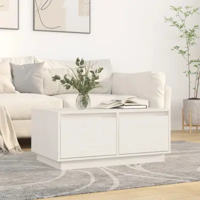 The Living Store Klubska mizica bela 80x50x35 cm trdna borovina - Klubska Mizica