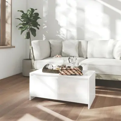 The Living Store Klubska mizica visok sijaj bela 90x50x41,5 cm iverna plošča - Klubska Mizica
