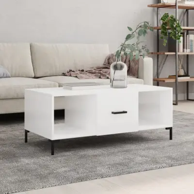 The Living Store Klubska mizica visok sijaj bela 102x50x40 cm inženirski les - Klubska Mizica