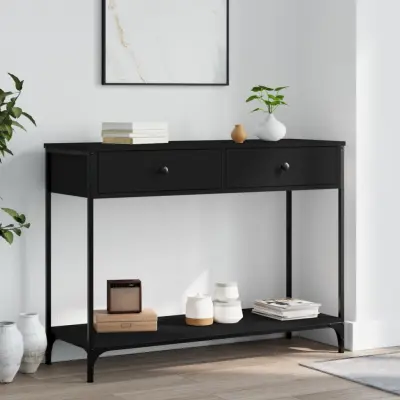 The Living Store Konzolna mizica črna 100x34,5x75 cm inženirski les - Konzolna Mizica