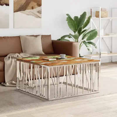 The Living Store Klubska mizica srebrna nerjaveče jeklo in trden predelan les - Klubska Mizica