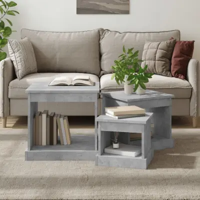 The Living Store Klubske mizice 3 kosi betonsko siva inženirski les - Klubska Mizica